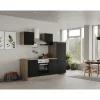 Best Flex-Well Exclusiv Küchenzeile Capri 220 cm Schwarz Matt-Endgrain Oak