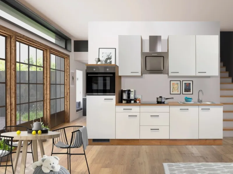 Flex-Well Exclusiv Küchenzeile Vintea 280 cm Magnolia-Lancelot Oak< Kochfelder|Kühlschränke