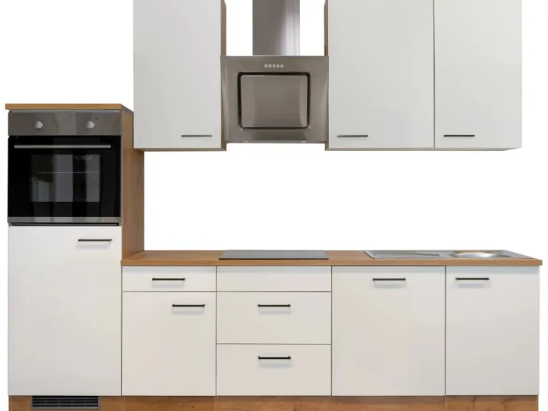 Flex-Well Exclusiv Küchenzeile Vintea 280 cm Magnolia-Lancelot Oak< Kochfelder|Kühlschränke