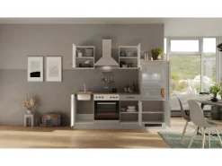 Flex-Well Exclusiv Küchenzeile 1706-002 Lund 220 cm Lichtgrau glänzend-Rauchgrau< Kochfelder|Kühlschränke
