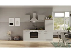 Flex-Well Exclusiv Küchenzeile 1706-002 Lund 220 cm Lichtgrau glänzend-Rauchgrau< Kochfelder|Kühlschränke