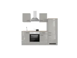 Flex-Well Exclusiv Küchenzeile 1706-002 Lund 220 cm Lichtgrau glänzend-Rauchgrau< Kochfelder|Kühlschränke