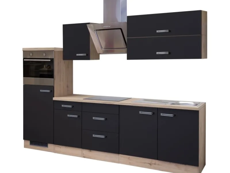 Best Flex-Well Exclusiv Küchenzeile Lara 270 cm Anthrazit-San Remo Eiche NB