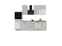 Clearance Flex-Well Exclusiv Küchenzeile Lund 280 cm Lichtgrau glänzend-Rauchgrau