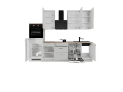 Clearance Flex-Well Exclusiv Küchenzeile Lund 280 cm Lichtgrau glänzend-Rauchgrau