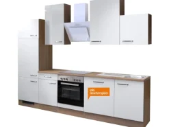 Flex-Well Exclusiv Küchenzeile Valero 280 cm Hochglanz Weiß-Sonoma Eiche< Kühlschränke|Einbauküchen