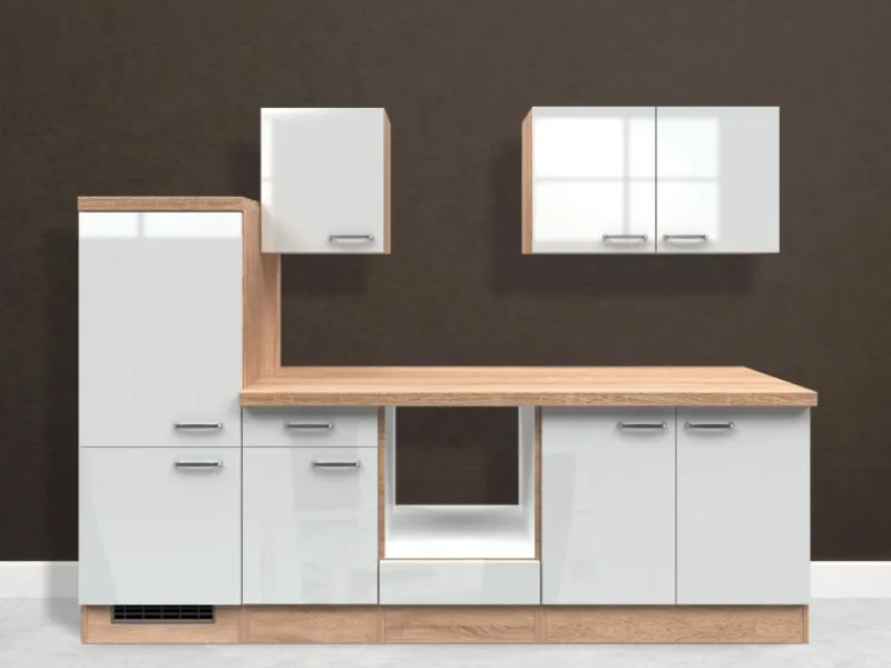 Flex-Well Exclusiv Einbauküchen|Küchenschränke<Küchenzeile Valero 270 cm ohne E-Geräte Hochglanz Weiß