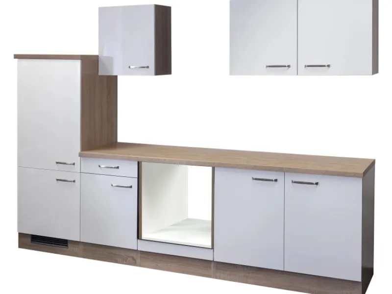 Flex-Well Exclusiv Einbauküchen|Küchenschränke<Küchenzeile Valero 270 cm ohne E-Geräte Hochglanz Weiß