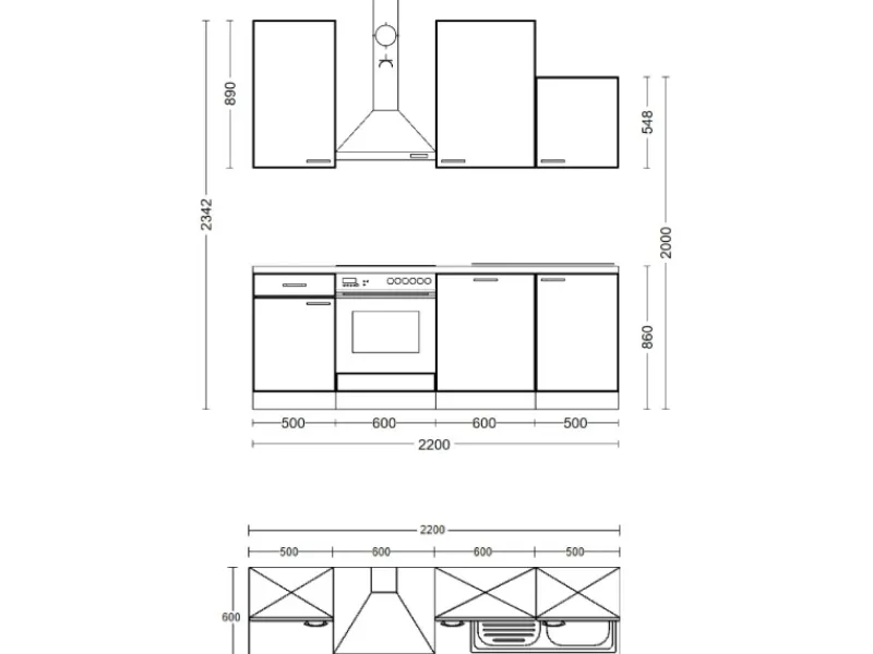 Flex-Well Exclusiv Küchenzeile Valero 220 cm Hochglanz Weiß - Sonoma Eiche< Einbauküchen|Herde
