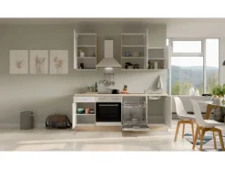 Flex-Well Exclusiv Küchenzeile Valero 220 cm Hochglanz Weiß - Sonoma Eiche< Einbauküchen|Herde