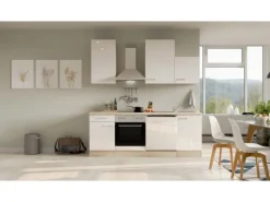 Flex-Well Exclusiv Küchenzeile Valero 220 cm Hochglanz Weiß - Sonoma Eiche< Einbauküchen|Herde