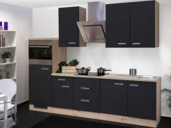 Flex-Well Exclusiv Küchenzeile Lara 270 cm Anthrazit-San Remo Eiche NB< Kühlschränke|Kochfelder