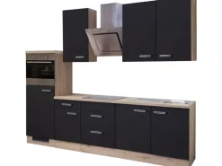 Flex-Well Exclusiv Küchenzeile Lara 270 cm Anthrazit-San Remo Eiche NB< Kühlschränke|Kochfelder
