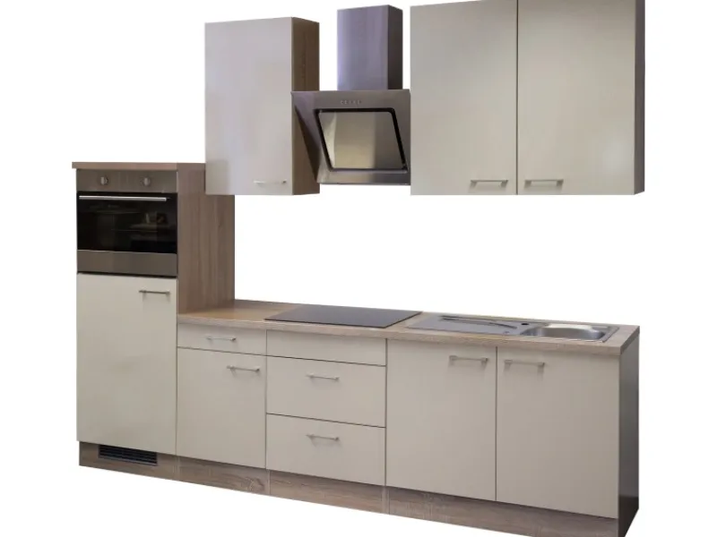 Outlet Flex-Well Exclusiv Küchenzeile Orlando 270 cm Kaschmir Glanz-Sonoma Eiche NB