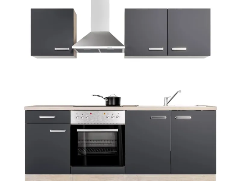 Flex-Well Exclusiv Pantryküchen|Herde<Küchenzeile Lara 210 cm Anthrazit - San Remo Eiche