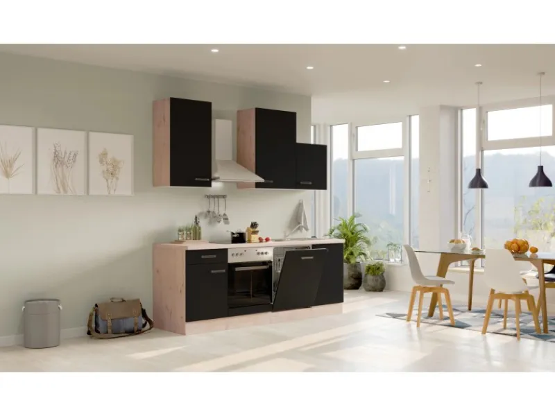 Flex-Well Exclusiv Herde<Küchenzeile Lara 220 cm Anthrazit - San Remo Eiche