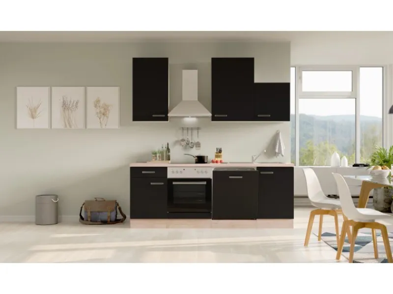 Flex-Well Exclusiv Herde<Küchenzeile Lara 220 cm Anthrazit - San Remo Eiche