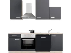Flex-Well Exclusiv Herde<Küchenzeile Lara 220 cm Anthrazit - San Remo Eiche