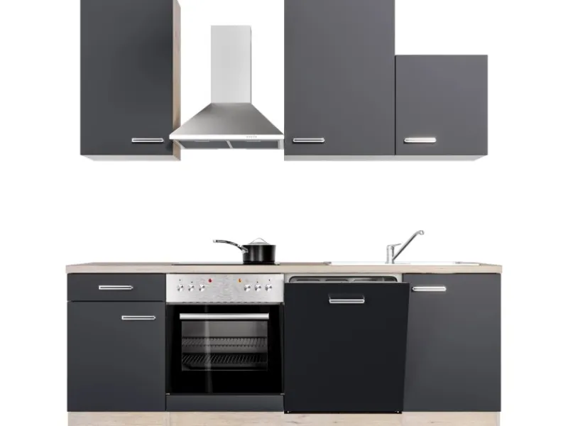 Flex-Well Exclusiv Herde<Küchenzeile Lara 220 cm Anthrazit - San Remo Eiche
