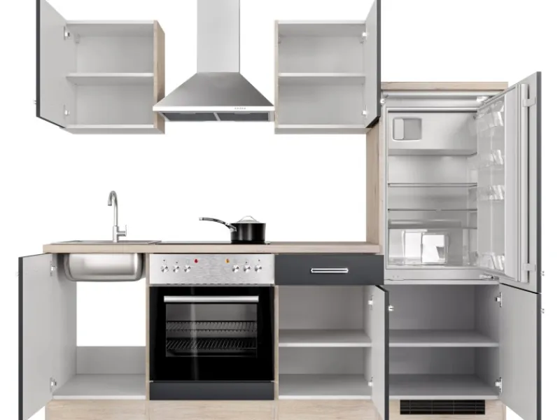 Hot Flex-Well Exclusiv Küchenzeile Lara 220 cm Anthrazit - San Remo Eiche
