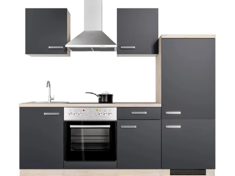 Hot Flex-Well Exclusiv Küchenzeile Lara 220 cm Anthrazit - San Remo Eiche