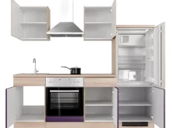 Flex-Well Exclusiv Küchenzeile Focus 220 cm Akazie - Aubergine< Herde|Kühlschränke