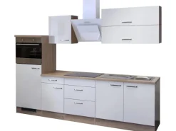 Flex-Well Exclusiv Küchenzeile Valero 270 cm Hochglanz Weiß-Sonoma Eiche NB< Kühlschränke|Kochfelder