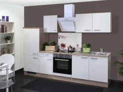 Flex-Well Exclusiv Herde|Kochfelder<Küchenzeile Valero 270 cm Hochglanz Weiß-Sonoma Eiche