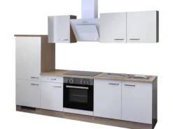 Flex-Well Exclusiv Herde|Kochfelder<Küchenzeile Valero 270 cm Hochglanz Weiß-Sonoma Eiche