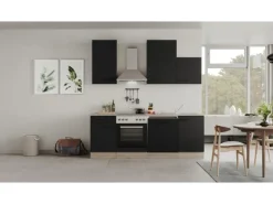 Flex-Well Exclusiv Einbauküchen|Küchenschränke<Küchenzeile Capri 220 cm Schwarz Matt-Endgrain Oak
