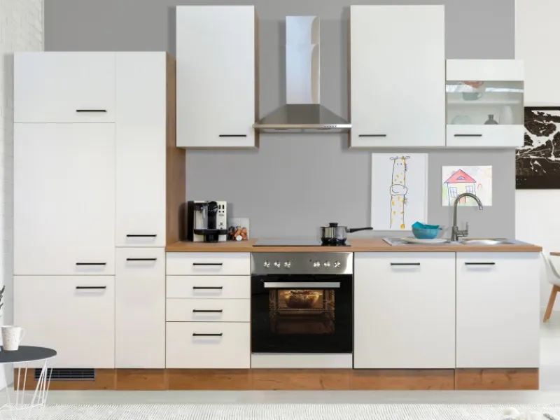 Flex-Well Exclusiv Einbauküchen<Küchenzeile Vintea 310 cm Magnolia-Lancelot Oak