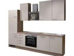 Flex-Well Exclusiv Küchenzeile Orlando 280 cm Kaschmir Glanz-Sonoma Eiche< Kochfelder|Kühlschränke