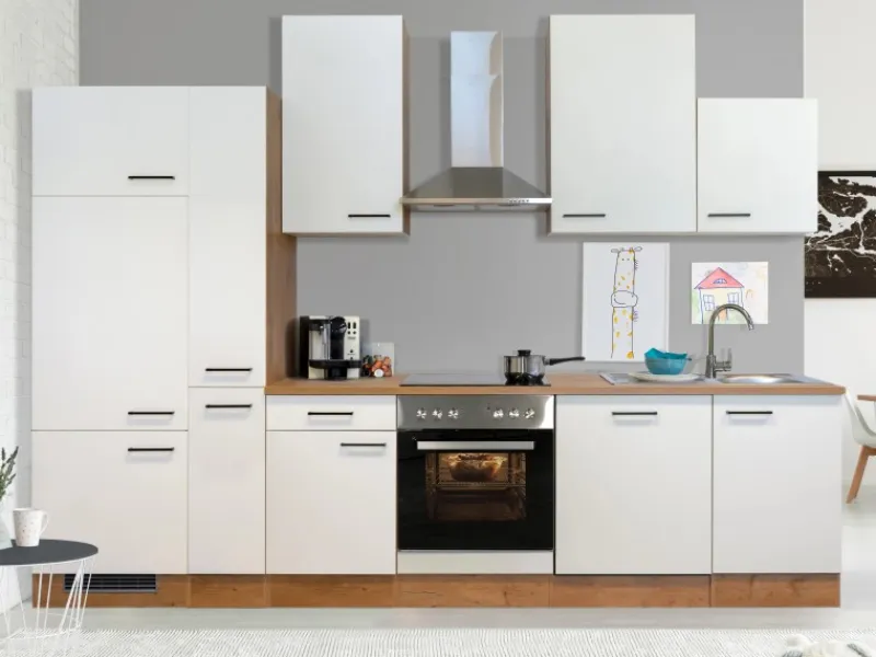 Flex-Well Exclusiv Kochfelder|Kühlschränke<Küchenzeile Vintea 310 cm Magnolia-Lancelot Oak