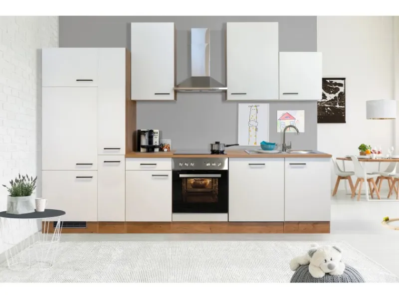 Flex-Well Exclusiv Kochfelder|Kühlschränke<Küchenzeile Vintea 310 cm Magnolia-Lancelot Oak
