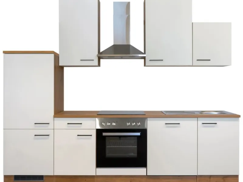 Flex-Well Exclusiv Küchenzeile Vintea 280 cm Magnolia-Lancelot Oak< Kühlschränke