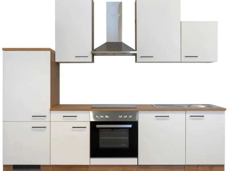 Flex-Well Exclusiv Küchenzeile Vintea 280 cm Magnolia-Lancelot Oak< Kühlschränke