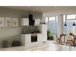Flex-Well Exclusiv Single-Küchen|Herde<Küchenzeile Joelina 220 cm Weiß matt - Beton Grau