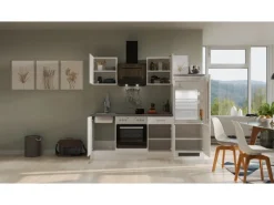 Flex-Well Exclusiv Single-Küchen|Herde<Küchenzeile Joelina 220 cm Weiß matt - Beton Grau