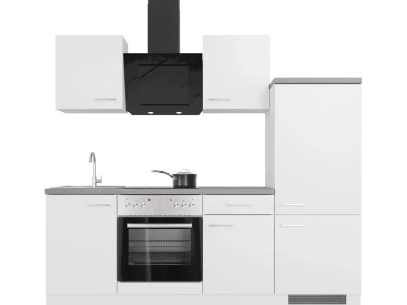 Flex-Well Exclusiv Single-Küchen|Herde<Küchenzeile Joelina 220 cm Weiß matt - Beton Grau