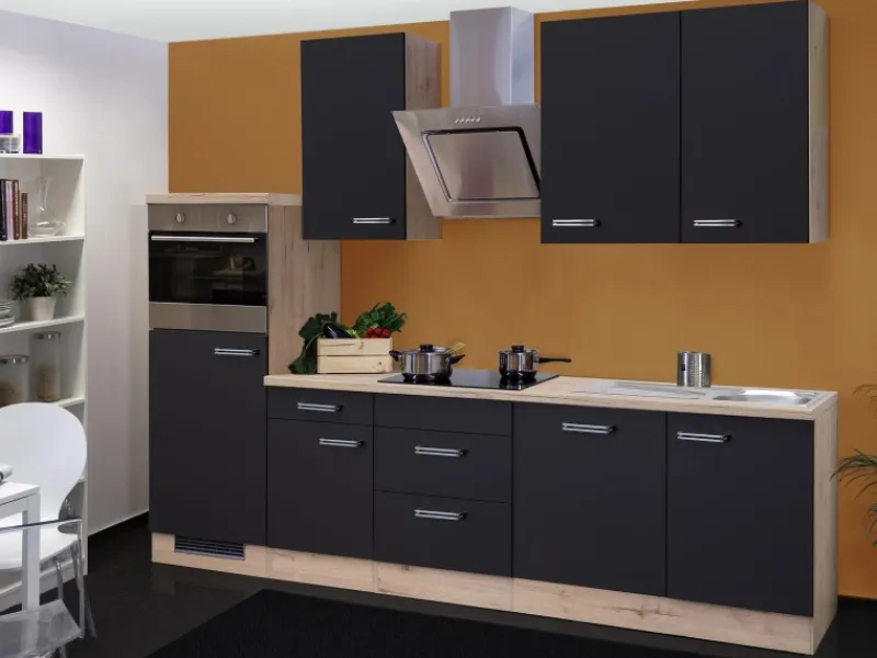 Outlet Flex-Well Exclusiv Küchenzeile Lara 280 cm Anthrazit-San Remo Eiche NB