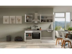 Flex-Well Exclusiv Kochfelder<Küchenzeile Joelina 210 cm Weiß matt - Beton Grau