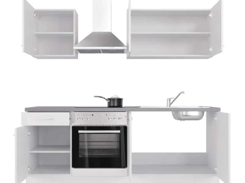 Flex-Well Exclusiv Kochfelder<Küchenzeile Joelina 210 cm Weiß matt - Beton Grau