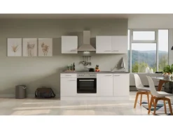 Flex-Well Exclusiv Kochfelder<Küchenzeile Joelina 210 cm Weiß matt - Beton Grau