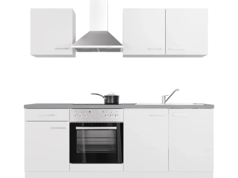 Flex-Well Exclusiv Kochfelder<Küchenzeile Joelina 210 cm Weiß matt - Beton Grau
