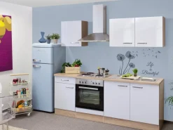 New Flex-Well Exclusiv Küchenzeile Valero 210 cm Hochglanz Weiß-Sonoma Eiche