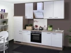 Outlet Flex-Well Exclusiv Küchenzeile Valero 270 cm Hochglanz Weiß-Sonoma Eiche