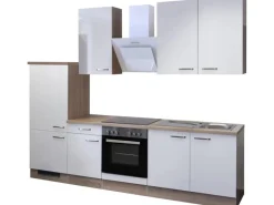 Outlet Flex-Well Exclusiv Küchenzeile Valero 270 cm Hochglanz Weiß-Sonoma Eiche