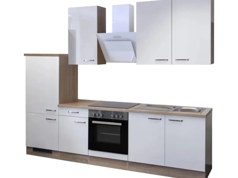 Outlet Flex-Well Exclusiv Küchenzeile Valero 270 cm Hochglanz Weiß-Sonoma Eiche
