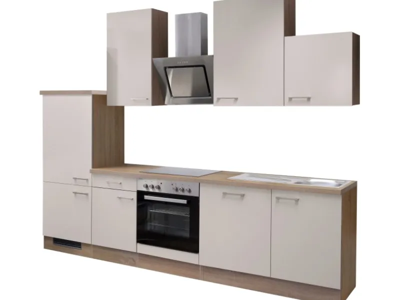 Flex-Well Exclusiv Kühlschränke|Einbauküchen<Küchenzeile Orlando 280 cm Kaschmir Glanz-Sonoma Eiche