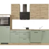 Flex-Well Exclusiv Küchenzeile Cara 280 cm Schilfgrün matt - Artisan Eiche< Kühlschränke|Kochfelder